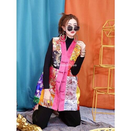 2021 embroidery qipao casual ethnic mandarin collar vest coat chinese style embroidery waistcoat sleeveless outwear lady vest