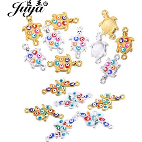 10PCS Double Hole Connector Alloy Enamel Turtle Evil Eye Charms For Jewelry Making DIY Women Necklaces Bracelets Accessories