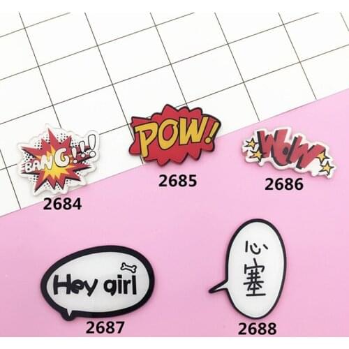 12 Pieces/Lot Cartoon Acrylic Word Badges Women Men Label Scarf Pin Chinese Letter Brooches Backpack Clothes Jewelry Accessories