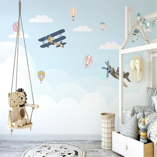 Milofi custom 3D wall paper hand-painted cartoon aircraft childrens room sofa TV background wall non-woven mural
