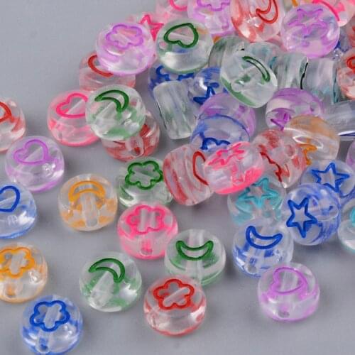 500g Transparent Acrylic Beads Flat Round Moon Heart Flower Star Beads For Jewelry Making, 7x4mm, Hole: 1.5mm; about 3700pcs