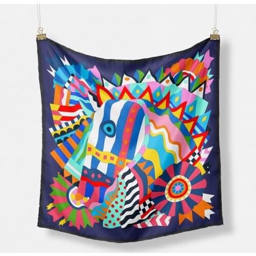 53CM Handkerchief Luxury Brand Hand-painted Horse Print Twill Silk Scarf Design Bag Scarf Wrist Towel Fashion Ladies Bandana