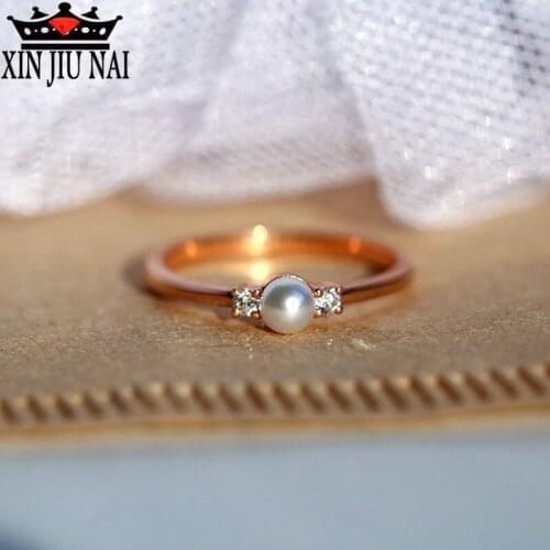 925anillos Silver Single Pearl And Diamond Engagement Ring 18K Rose Gold Freshwater Gemstone Bridal Holiday Party Accessories