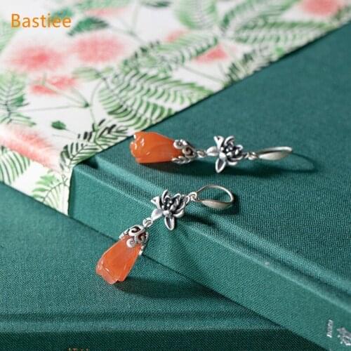 Bastiee ewelry For Women Silver 925 Jewelry Red Agate Jewelry Dangle Earrings Korean Earrings Long Earrings