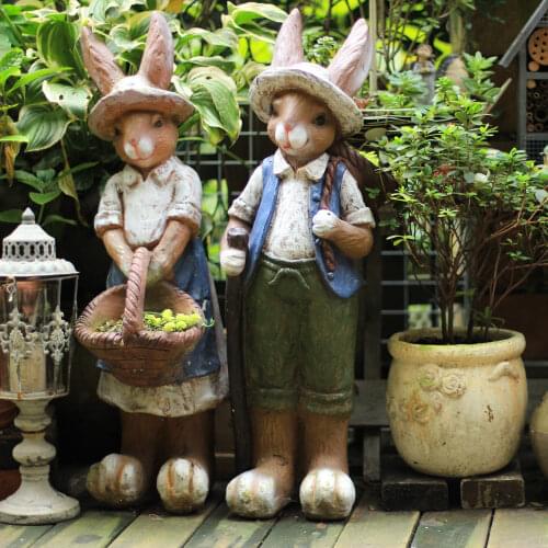 Pastoral Resin Large Rabbit Ornaments Accessories Outdoor Gardening Furnishing Crafts Courtyard Park Villa Figurines Decoration