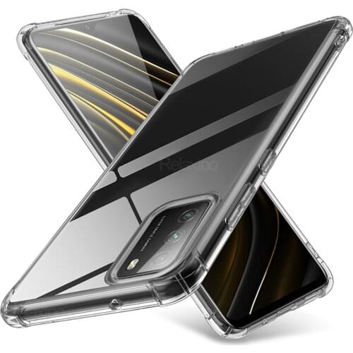 Pocophone m 3 case transparent airbag phone covers for xiaomi little poco m3 3m 6.53'' soft silicone shockproof protective coque