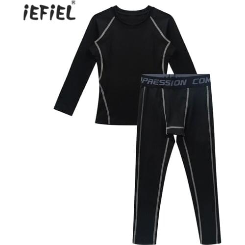 Kid Children Boys Girls Compression Thermal Long Sleeve Shirt Top Leggings Athletic Base Layer Underwear for Training Basketball
