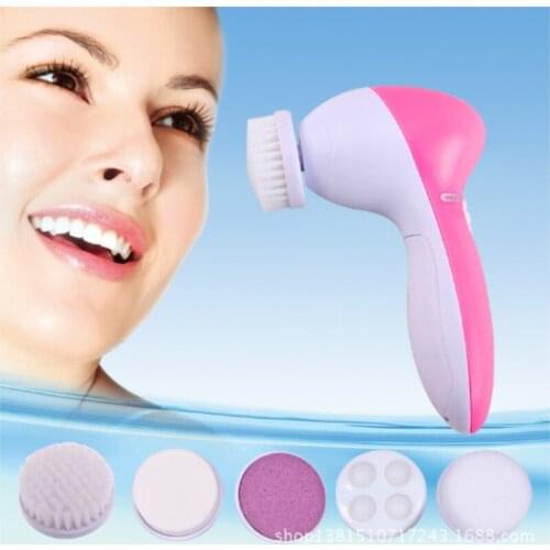 5 in 1 Electric Wash Face Machine Facial Pore Cleaner Body Cleaning Massage Mini Skin Beauty Massager Brush 50pcs