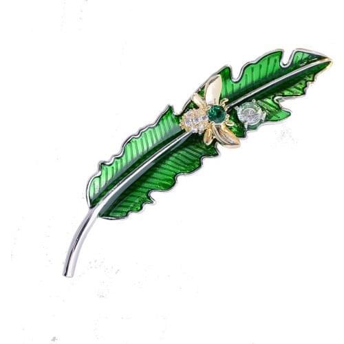 Blucome Enamel Leaf Cubic Zircon Czech Bee Shape Brooches Corsage Gold Color Animal Insect Party Office Brooch Pins Gifts