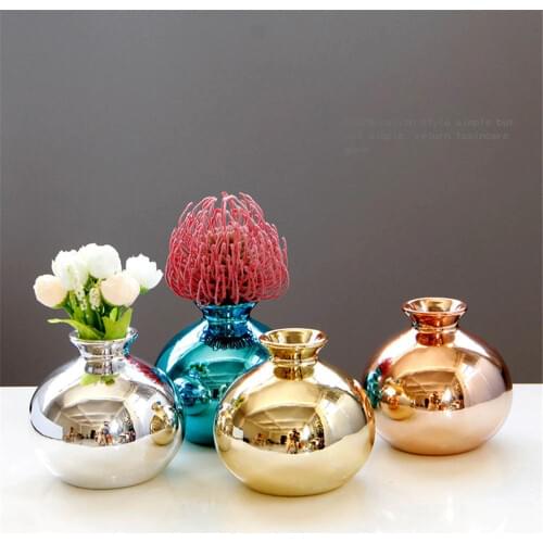 European Electroplating Ceramic Vase Rose Gold Flower Arrangement Chic Mini Bottle Nordic Home Decoration Ornaments Vase