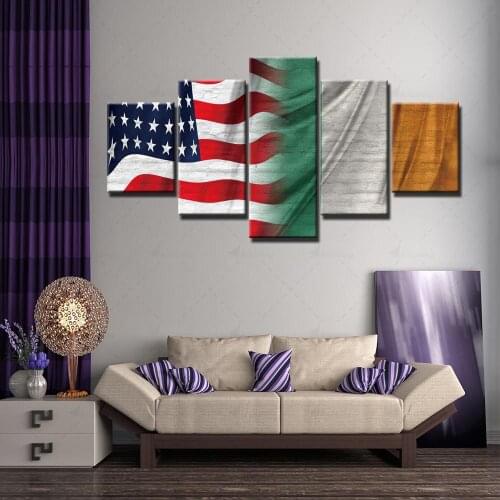 Hd Prints Home Decoration US National Flag Pictures Wall Artwork Modular 5 Pieces Poster Painting Canvas For Living Room Framed