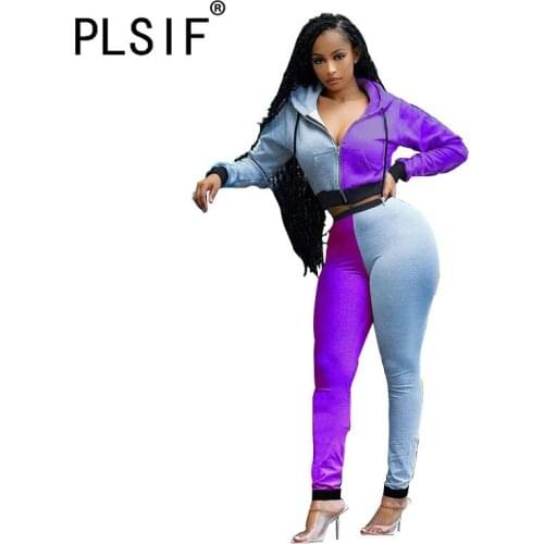 Patchwork Women Set Long Sleeve 2 Pieces Clothes Suit Full Sleeve Outfits Lady Sporty Matching Suit