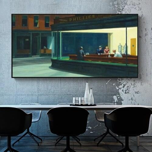 Famous Painting Night Hawks By Edward Hopper Canvas Paintings Poster and Prints Wall Art Pictures for Living Room Decor Cuadro