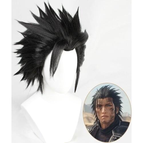 Zack Fair Game Final Fantasy FF7 Short Black Heat Resistant Hair Cosplay Hallowen Party Wig + Free Wig Cap