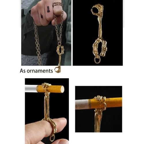 Creative Metal Skeleton Palm Cigarette Holder Clip Finger Ring Gothic Vintage Anti Burns Stains Smoking Accessories Rack for Men