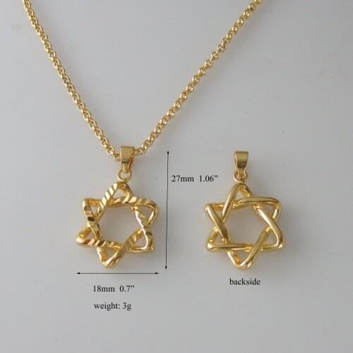 YELLOW GOLD OVERLAY COATED 18" CIRCLE ROUND LINK NECKLACE& CUTE CARVED STAR OF DAVID PENDANT HANG 1.06" GREAT GIFT
