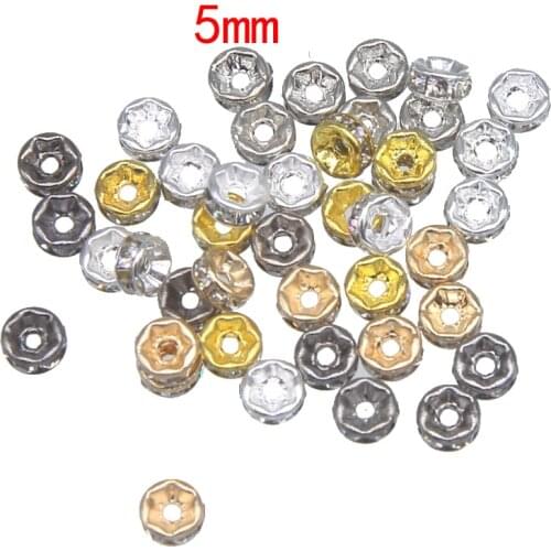 100pcs/lot 5mm Gold Silver Color Rhinestone Rondelles Crystal Bead Loose Spacer Beads for DIY Jewelry Making Accessories fashion
