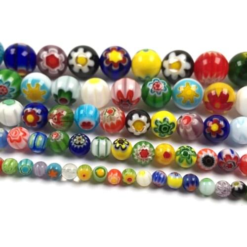 Millefiori Flower Stripe Lampwork Glass Beads Trendy Loose Round Spacer Beads For DIY Bracelet Necklace Making Jewelry Findings