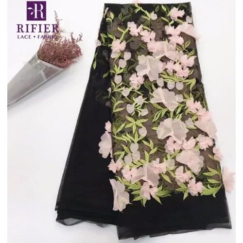Balck Color Net African Lace Fabric With 3D Flower Embroidery Guipure Laces 2018 Nigerian 3D Style Tulle Mesh Wedding Fabrics