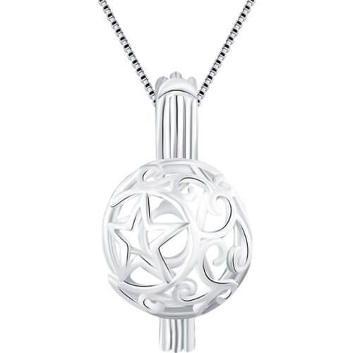 CLUCI Silver 925 Star Ball Shaped Pearl Locket Cage Pendant for Pearl Jewelry Women 925 Sterling Silver Charms Pendant SC101SB