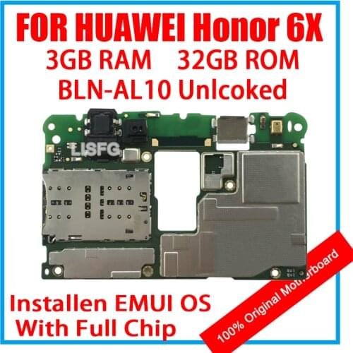3GB RAM 32GB ROM For HUAWEI Honor 6X 6 X BLN-AL10 Motherboard 100% Original Mainboard EMUI Logic Board With Full Chips
