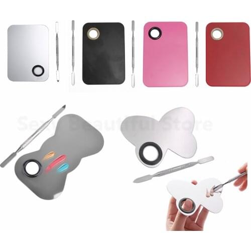Stainless Steel Makeup Mixer Nail Art Polish Mixing Plate Foundation Eyeshadow Eye Shadow Mixing Palette + Spatula Various Shape
