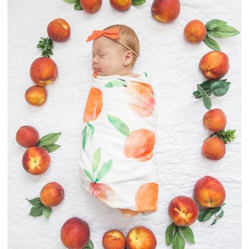 Cute Newborn Receiving Blanket Headband Set Kids Swaddle Blanket Headband Flamingo Peach Flower Style Sleeping Bag