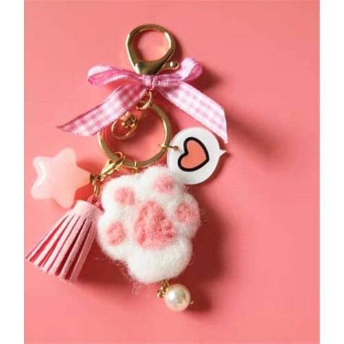 Cute Animal Pendants Keychain Cartoon Wool Felt Welsh Corgi Cat claw Needle wool Felting Keychain Charms Craft DIY Handmade