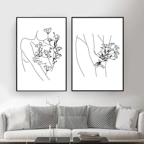 Minimalist Line Drawing Poster and Print Black White Abstract Flower Woman Artwork Canvas Painting Wall Art Picture Home Decor