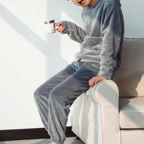 Fashion Winter Warm Women Outfit Sets Solid Color Fleece O Neck Long Sleeve Sleepwear Pajamas vetement femme Женский костюм 2021