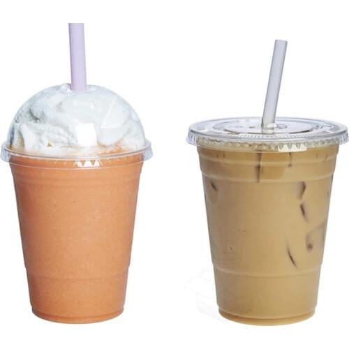 MONGKA 50 sets 450ml (16 oz) Clear disposable Plastic Cups With Lids And Drinking Straws