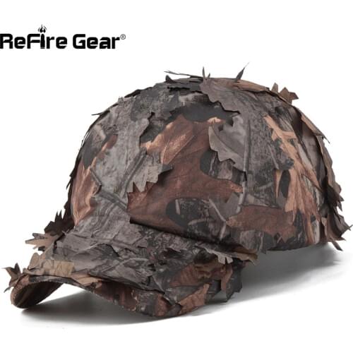 ReFire Gear Mens Camouflage Cap Jungle Leaves Conceal Camo Baseball Cap Quick Dry Combat Snapback Hat Tactical Army Sniper Caps