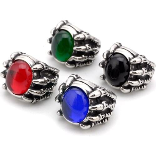 Vintage Men Retro Dragon Claw 316L stainless steel Rings Animal Male stone Finger Ring Jewelry Halloween punk Gifts