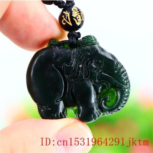 Jade Elephant Pendant Necklace Carved Chinese Gifts Amulet Charm Natural Black Green Jewellery Fashion