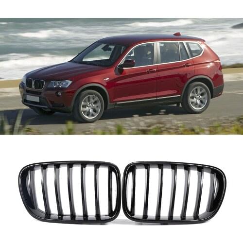 A Pair For BMW F25 X3 2010-2013 Gloss Black Car Bumper Kidney Grill Grille Front Bumper Racing Grill Auto Accessories