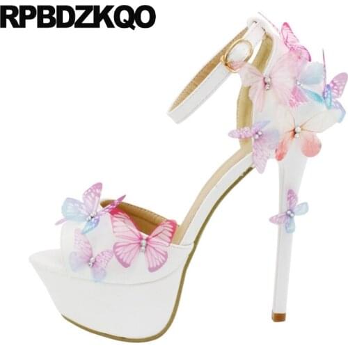 Plus Size 14cm 11 43 Rhinestone Open Toe Unique Sandals Super Pumps High Heels Ivory Shoes Wedding Crystal Crossdresser Platform