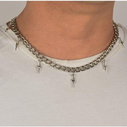 Punk Vintage Lightning Pendant Short Necklaces for Women Men Metal Chain Choker Necklace Y2K Jewelry Hip Hop Charms Necklace New