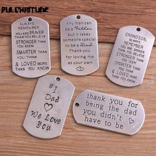 PULCHRITUDE 2pcs 5 styles Antique Silver Color Metal Zinc Alloy Rectangle Letter Charms Fit Jewelry Medical Plant Pendant Making