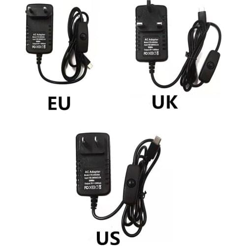 Raspberry pi 4 DC 5V 3A Power Supply Switch Button Power Adapter Supply Micro USB Port 5 V Volt for Raspberry Pi 3 Model B+ plus
