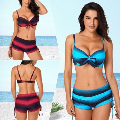 Gradient Color Split Swimsuit with Chest Sling Cushion Steel Support Four-Corner Swimwear Beach Woman Two Piece Bathing Suit Set