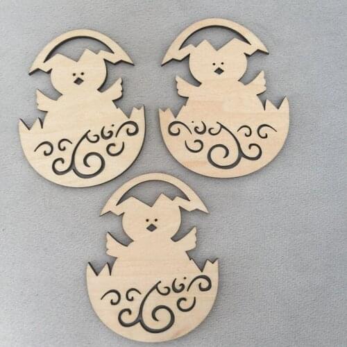 Laser cut wooden craft happy easter pendant with string