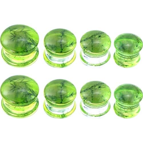 2Pcs Green Resin Ear Gauges Acrylic Ear Plugs Tunnels Branch specimen Earrings Piercing Expander Body Piercing Jewelry