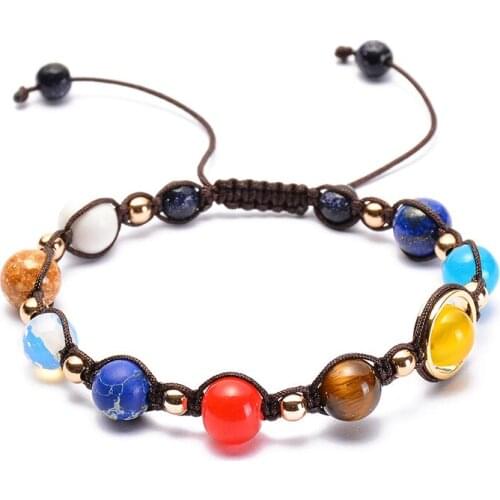Solar System Universe Galaxy Eight Planets Nine Star Guardian Natural Stone Beaded Adjustable Charms Bracelets Wedding Gift