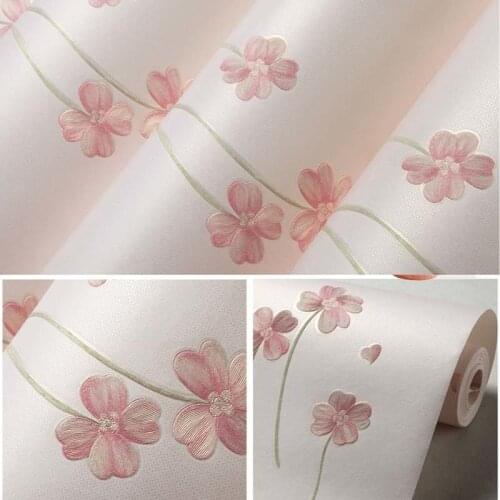 Modern Pastoral Pink Floral Wallpaper For Walls 3d Rustic Flower Wall Paper Roll Bedroom Wall Decal Non Woven Wallpapers,10meter