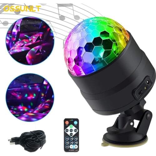 Car Interior Atmosphere Lights DJ Light Disco Ball Strobe Lighting Sound Active Function With Bracket Remote Control Party Decor