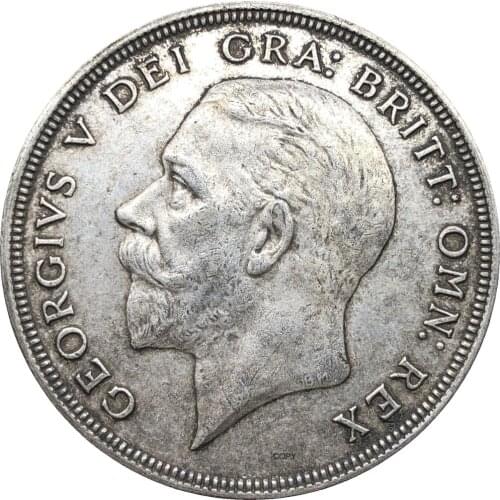 United Kingdom 1930 1 Crown George V Wreath Uncrowned portrait of King left legend around Cupronickel Silver Plated Copy Coin