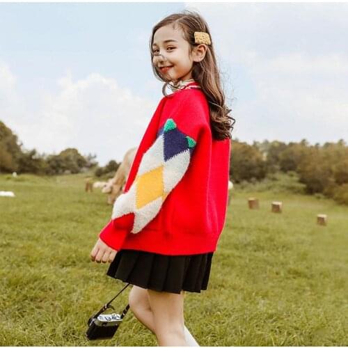 Girls' knitted cardigan sweater for the fall of 2021 new Korean 3-15 years old children girl college style jacket Pocket