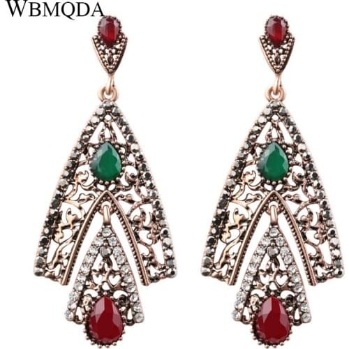 Wbmqda 2021 New Luxury Big Drop Earrings For Women Ancient Gold Color Crystal Earrings Vintage Wedding Jewelry