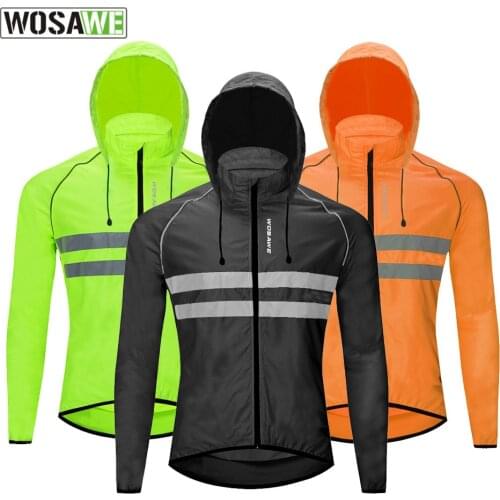 WOSAWE Cycling Jersey Mountain Road Bike Ride Windbreaker with Cap Reflective Breathable Skin Trench Coat Long-sleeved Jacket