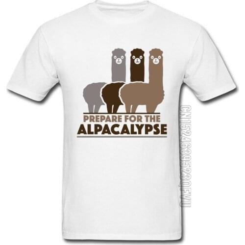 Lama Alpacos Queue Funny T Shirts 100% Cotton Prepare For The Alpacalypse Mens Print Picture T Shirt 3D Oversized Tshirts Gift